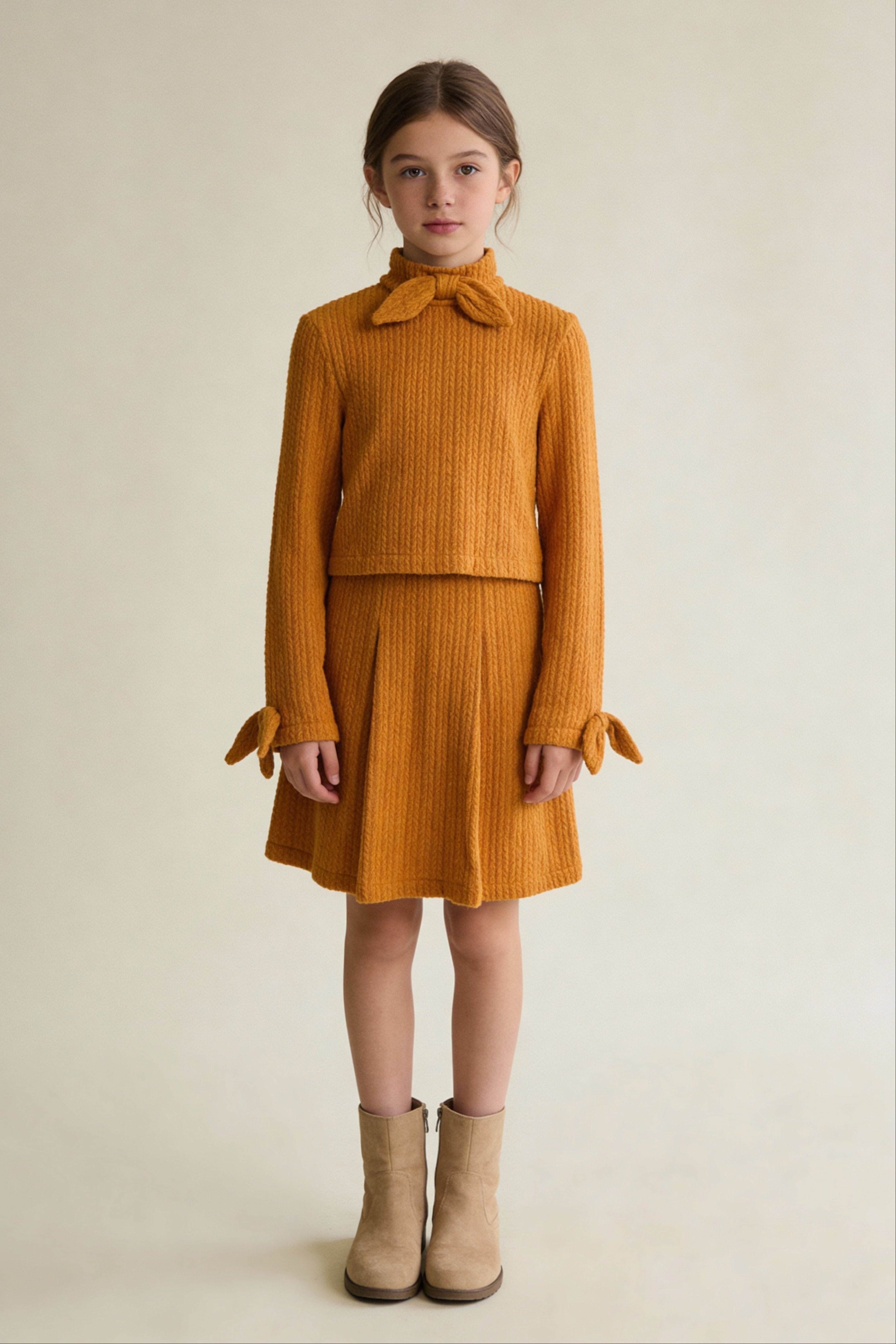 Turuncu Zincir Desenli Örme Etek