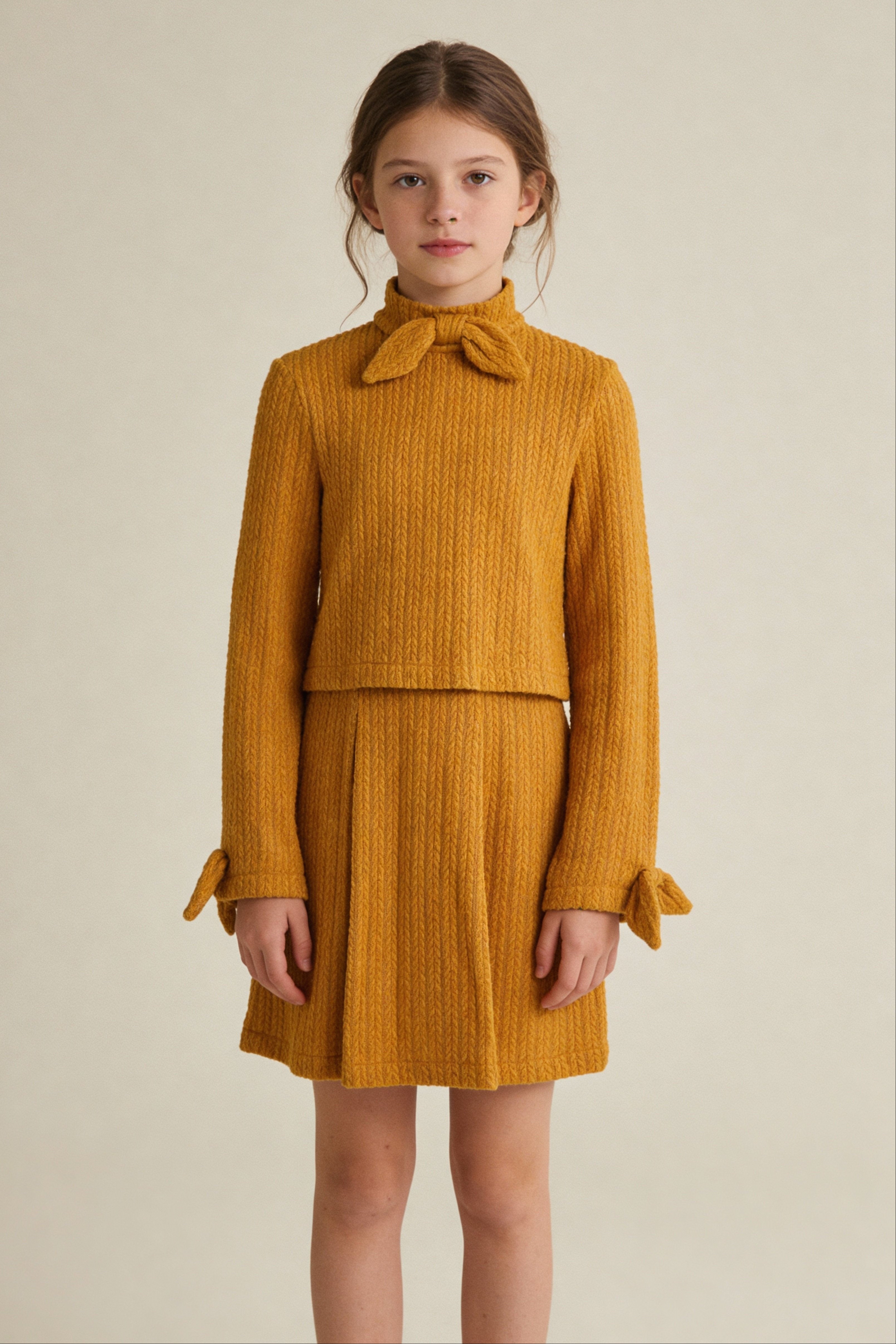 Turuncu Zincir Desenli Örme Etek