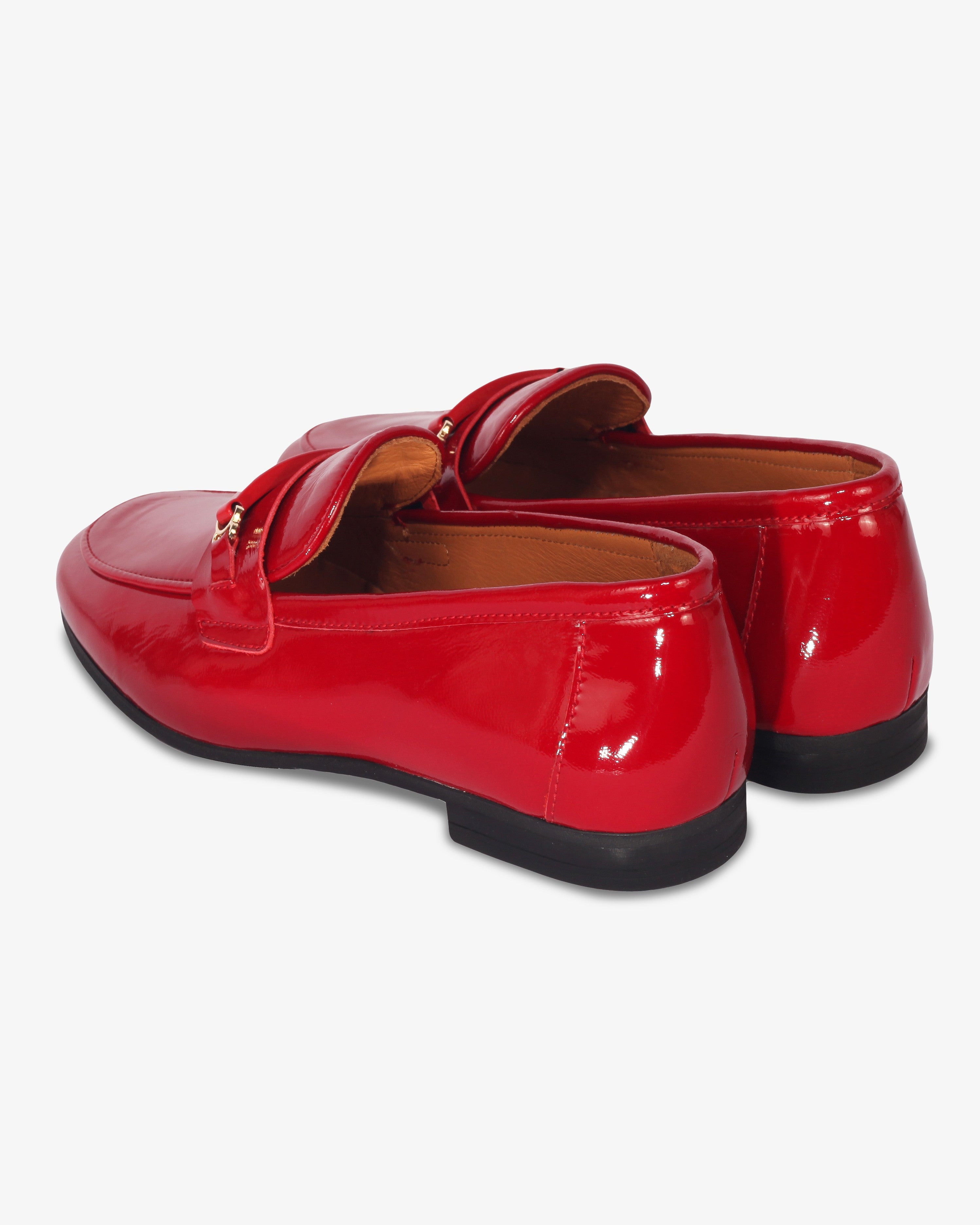 Kırmızı Kırışık Deri Loafer