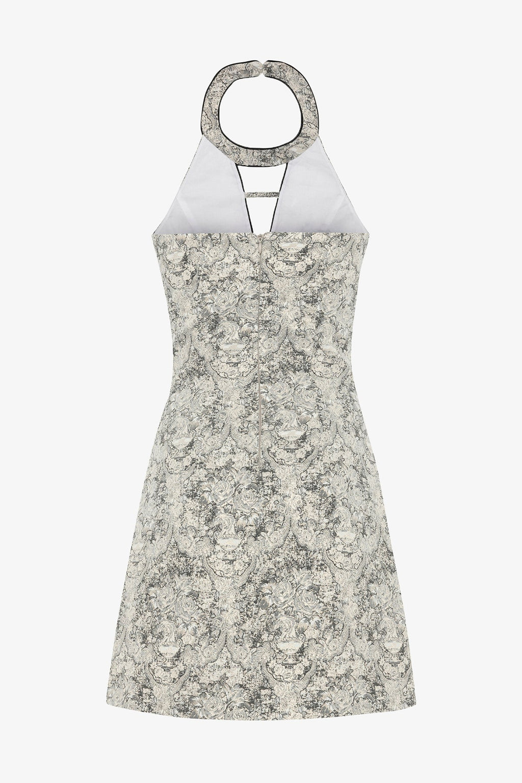 Gri & Beyaz Desenli Jakar Elbise