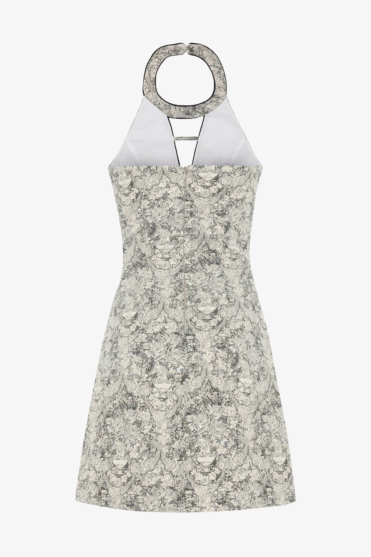 Gri & Beyaz Desenli Jakar Elbise