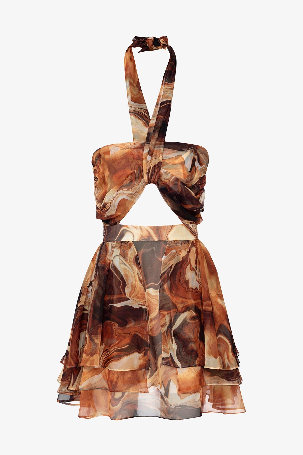 Turuncu & Kahve Şifon Elbise