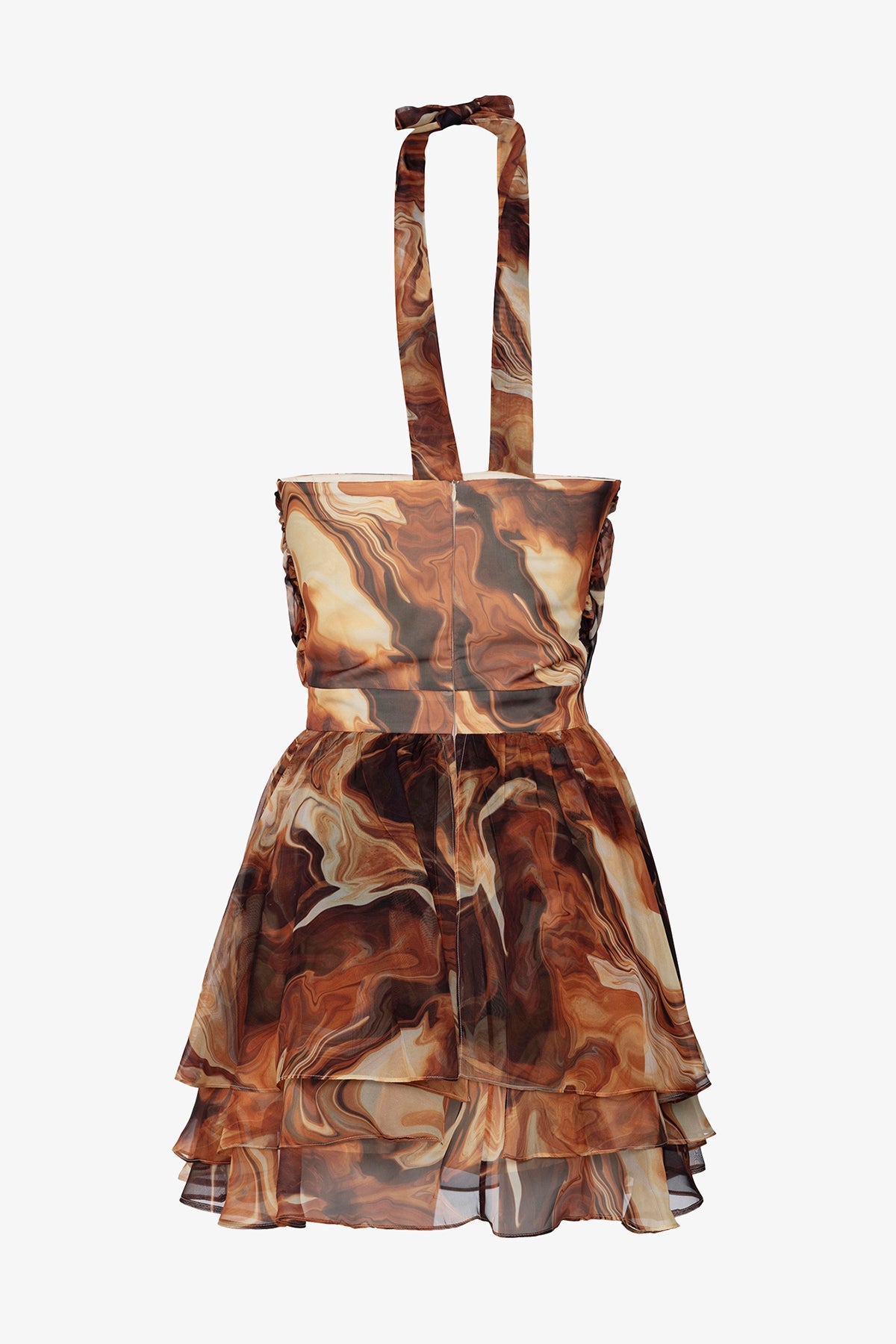 Turuncu & Kahve Şifon Elbise