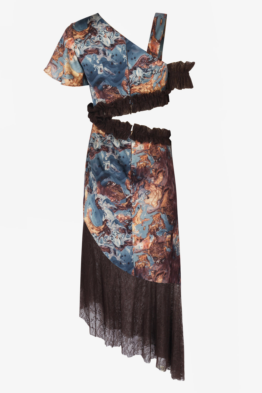 Lacivert & Kahverengi Desenli Kupra Elbise