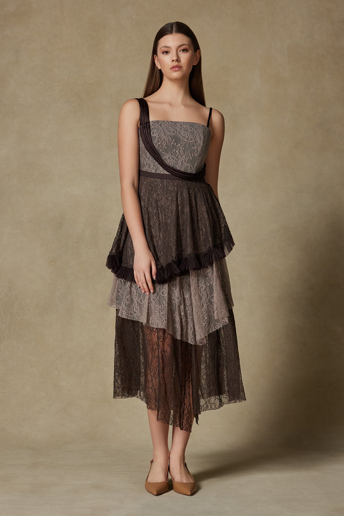 Sütlü & Acı Kahve Spagetti Askılı Elbise