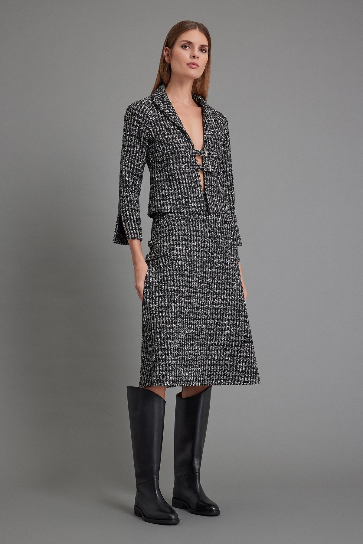 Siyah & Beyaz Kırçıllı Tüvit Üst-Ceket