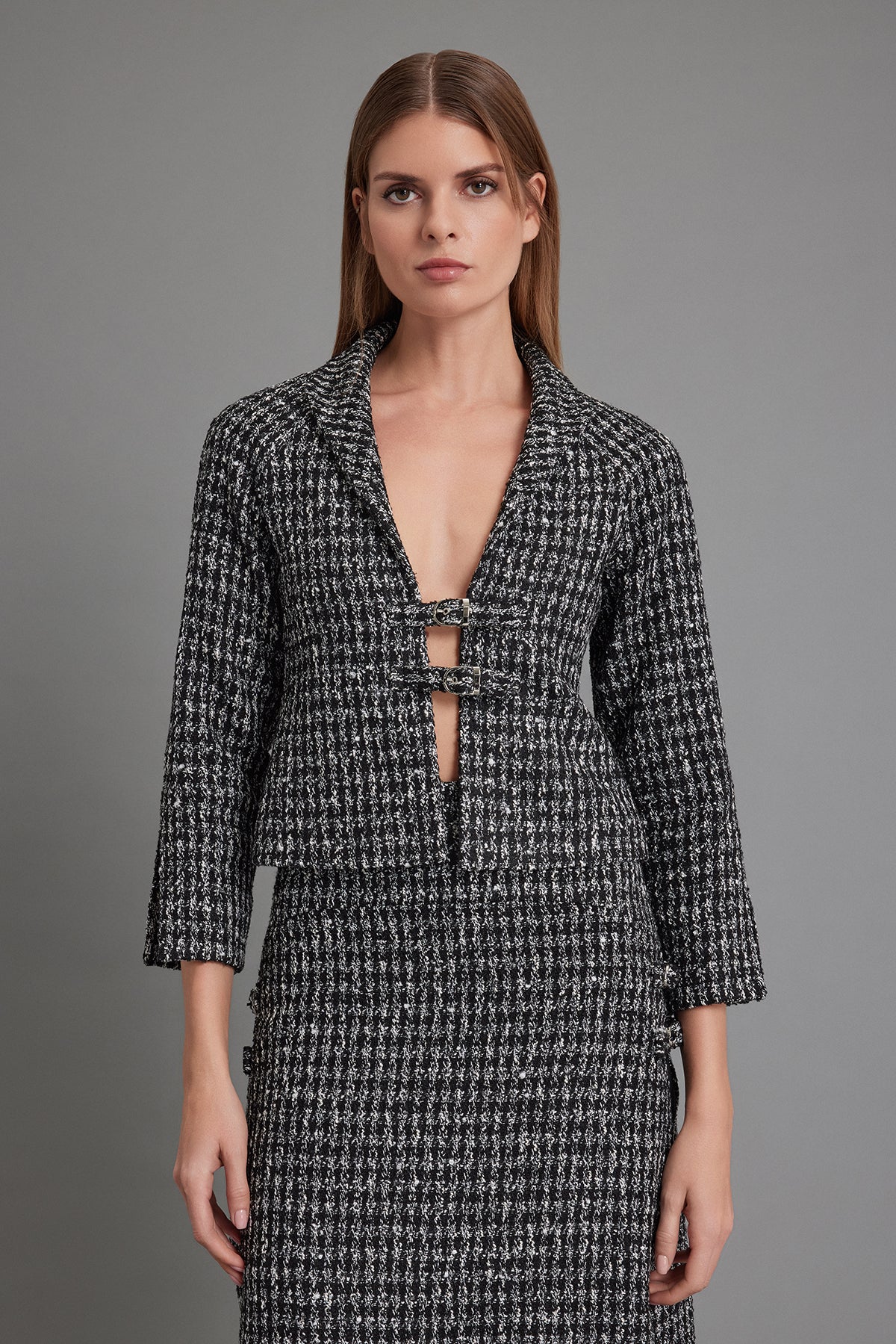 Siyah & Beyaz Kırçıllı Tüvit Üst-Ceket