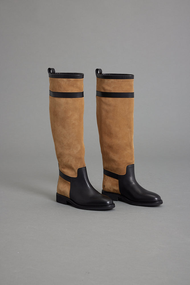 Bej & Siyah Süet-Deri Çizme