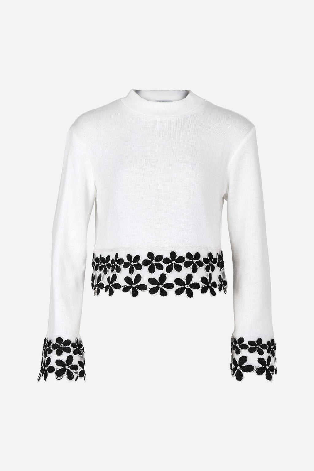 Beyaz Çiçek Aplikeli Kazak