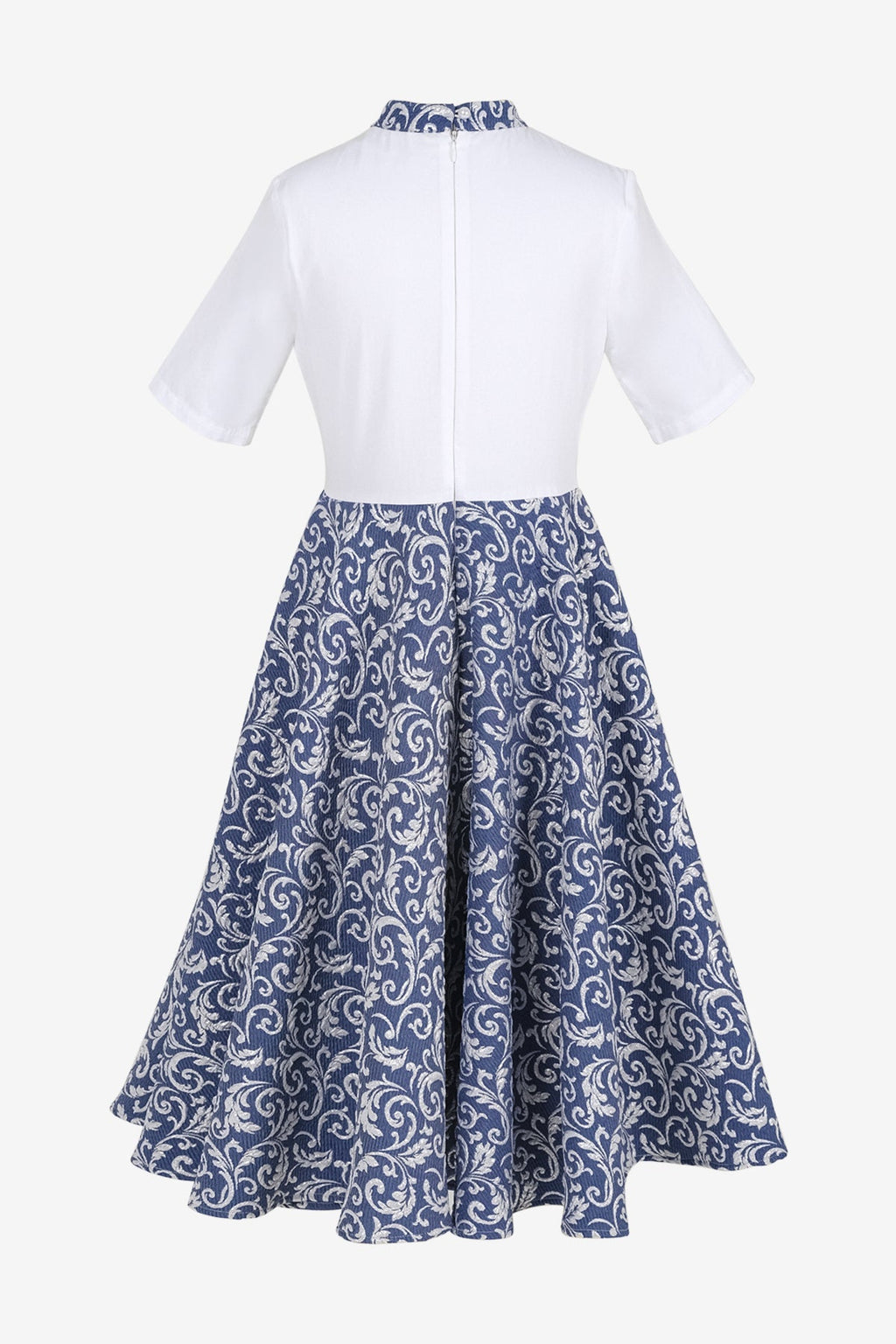 Beyaz & Lacivert Gümüş İşlemeli Jakar Elbise