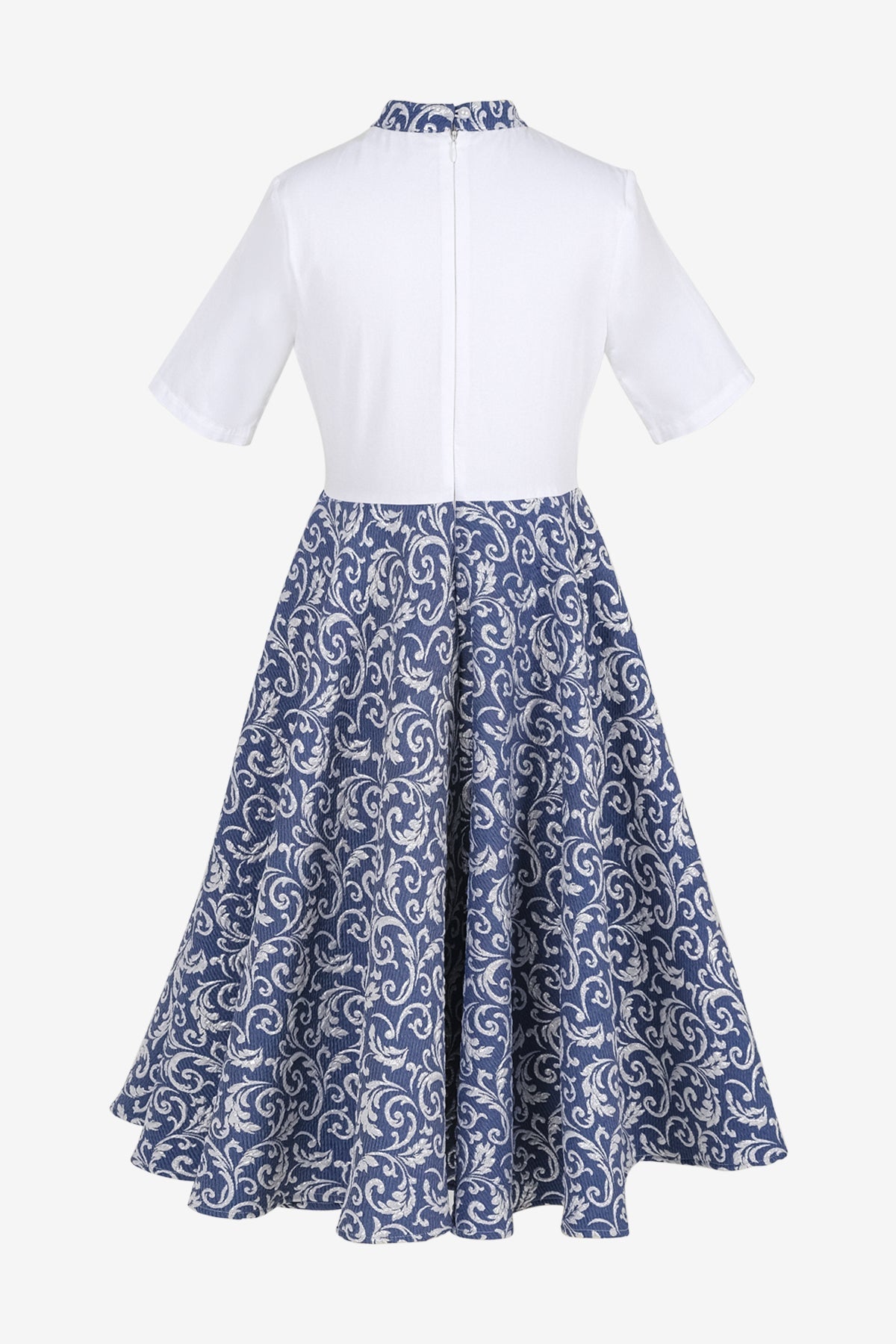 Beyaz & Lacivert Gümüş İşlemeli Jakar Elbise