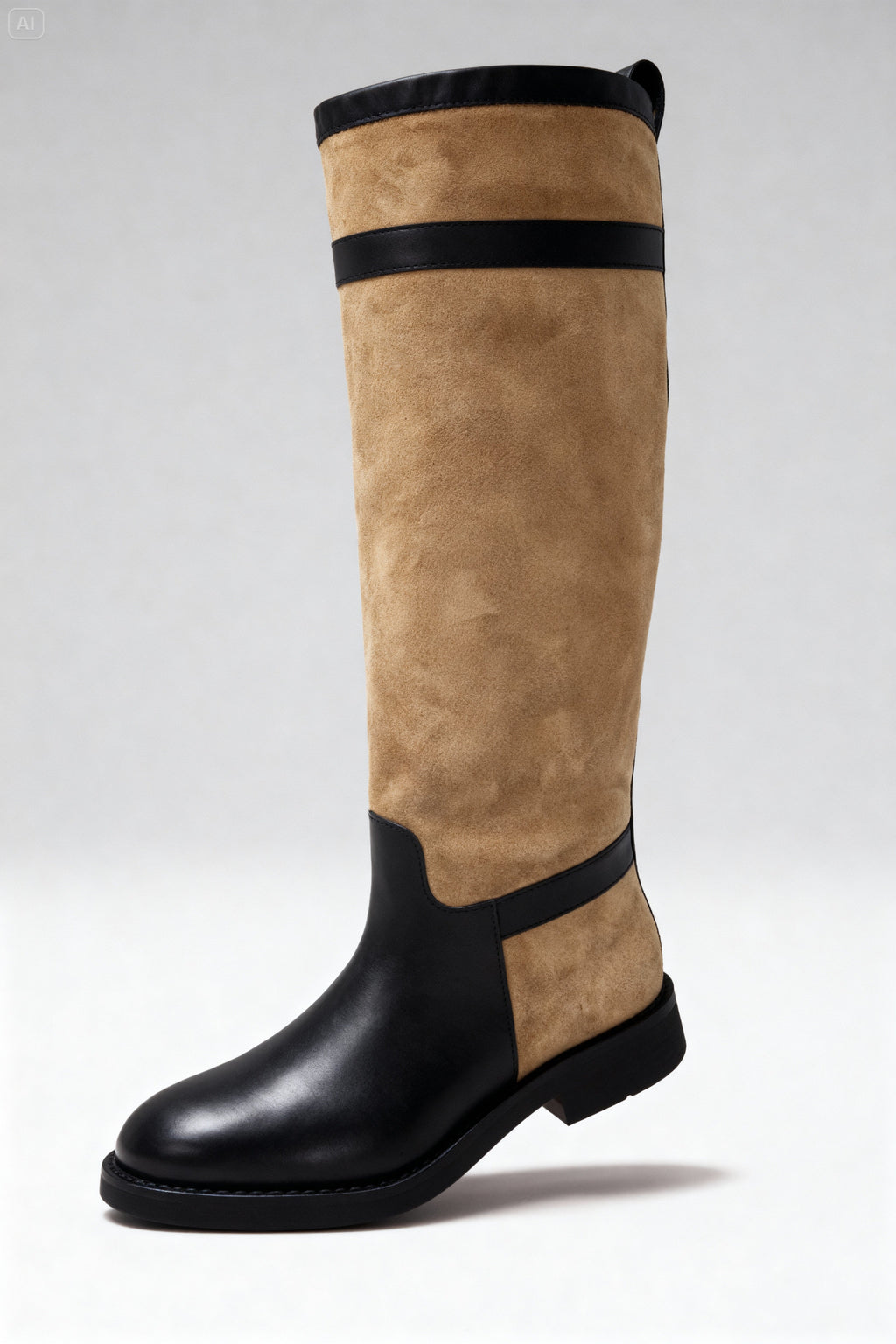 Bej & Siyah Süet-Deri Çizme