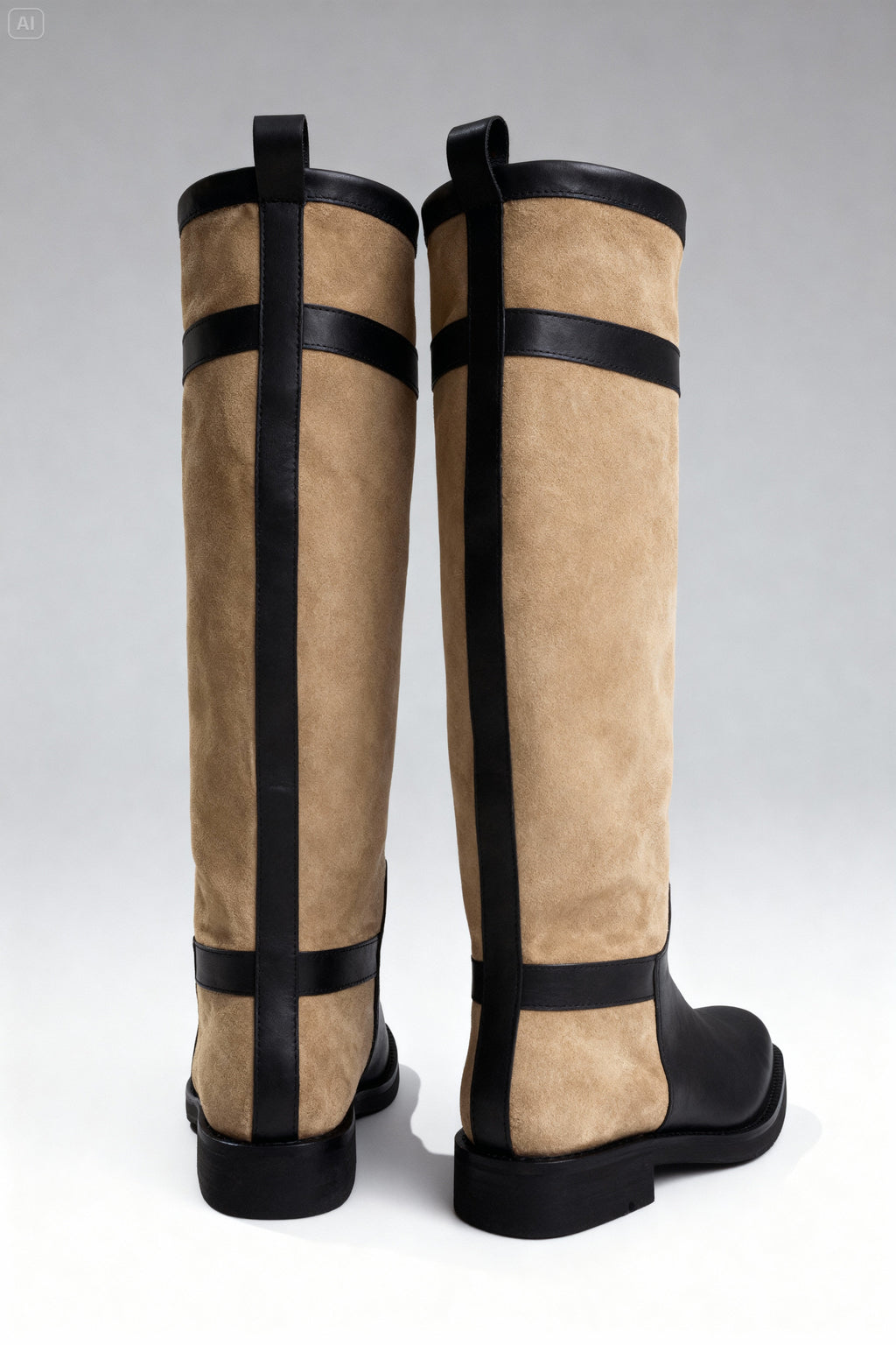 Bej & Siyah Süet-Deri Çizme