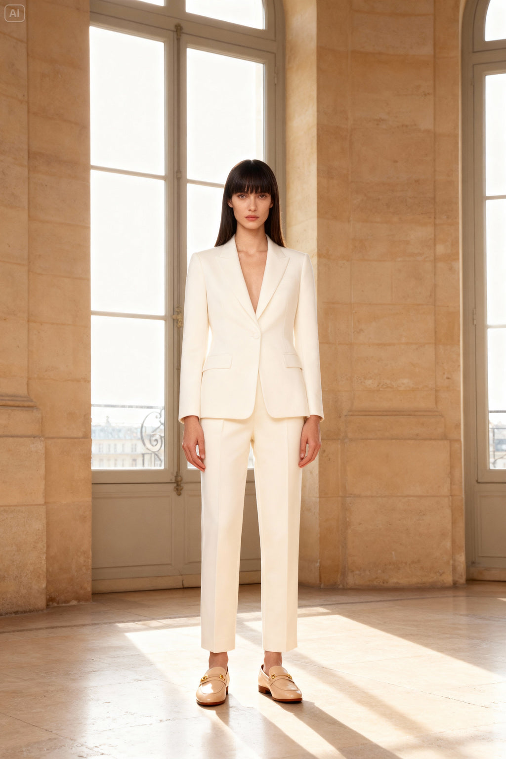 Bej Kırışık Deri Loafer