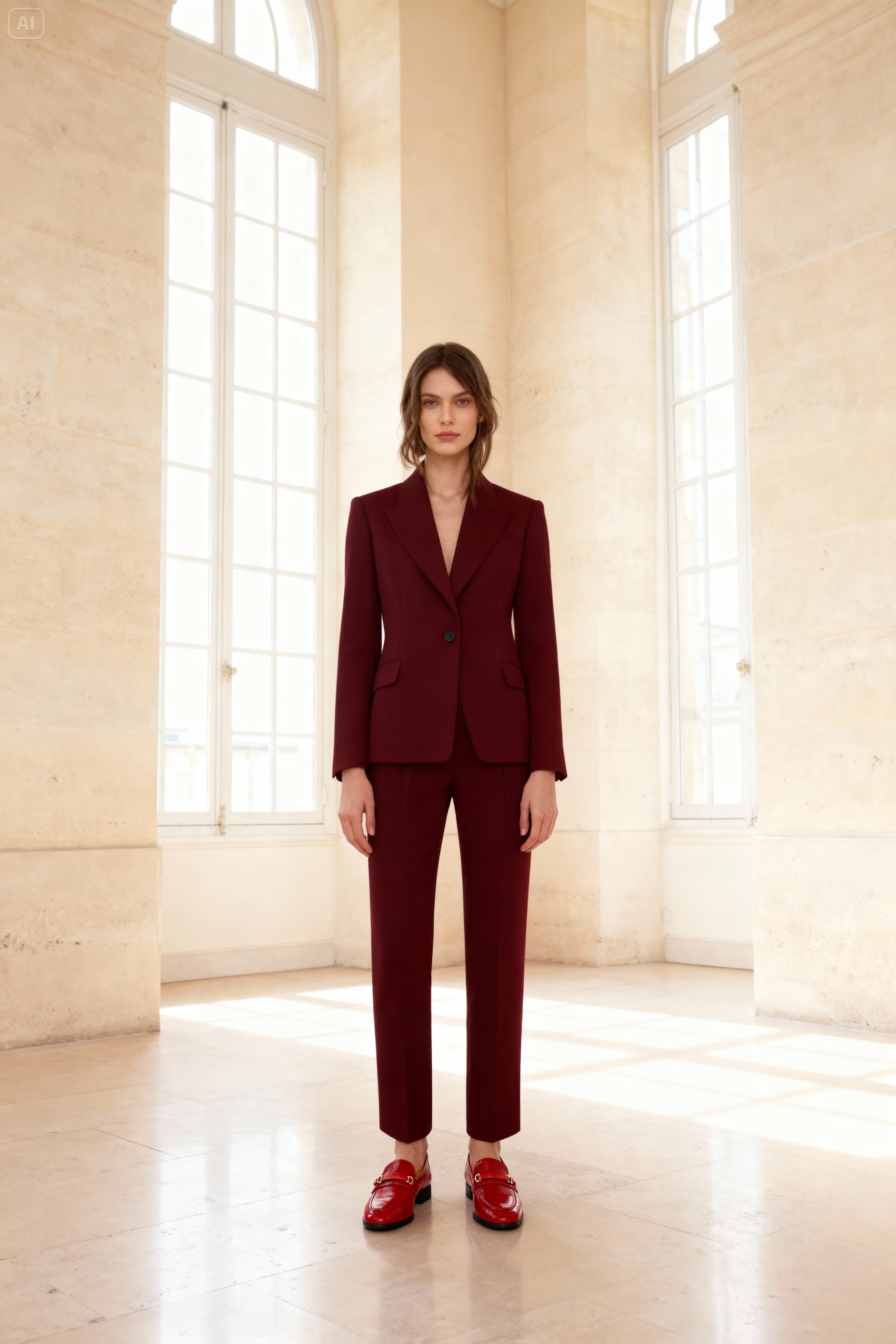 Kırmızı Kırışık Deri Loafer